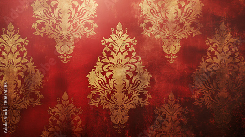 Close-up of vintage wallpaper, intricate baroque designs photo