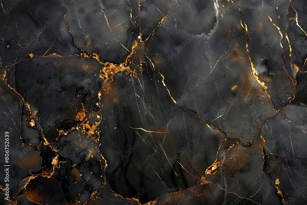 Fototapeta premium Black marble texture with gold paint.