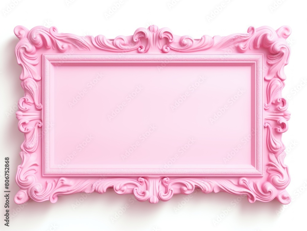 Pink traditional rectangular frame on white background design for headline logo or sale banner blank copyspace for design text photo website web 