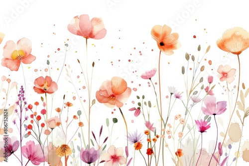 trendy watercolor style herbal illustration with wild plants and flowers isolated on white