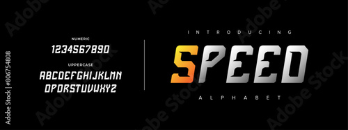 Speed creative simple modern urban alphabet font. Digital abstract futuristic, logo, music, sport, minimal technology typography. Simple numeric vector illustration