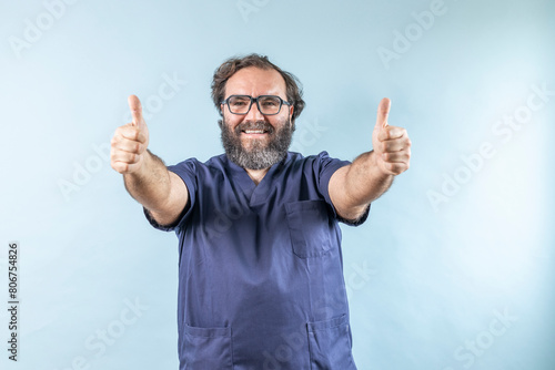 Surgeon doctor man making ok gesture with both hands