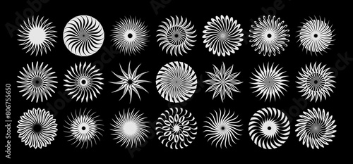 Flat line spark abstract sun circle logo set