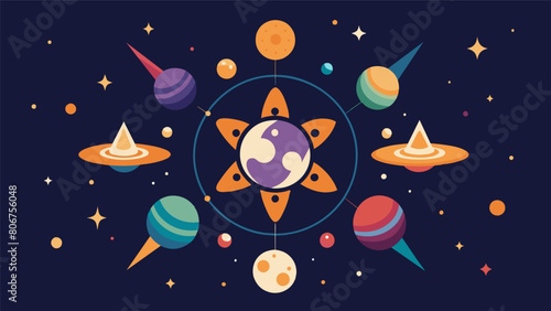 The cosmos arranged in a harmonious pattern symbolizing the Stoic ideal of living in harmony with oneself and the universe.. Vector illustration