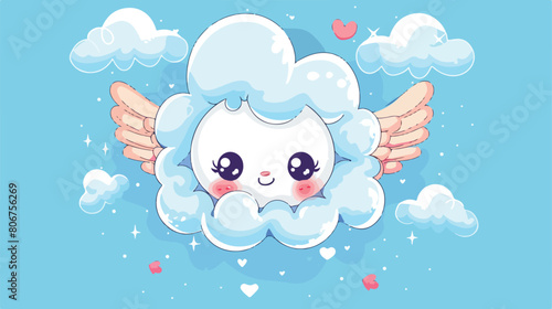 Cute cloud with wings kawaii character Vector illustration