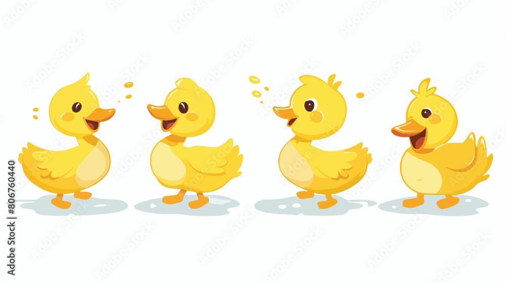 Cute yellow ducks cartoon set Vector illustration. Vector