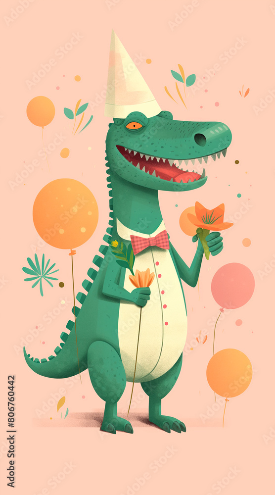 Obraz premium crocodile style birthday invitation illustration