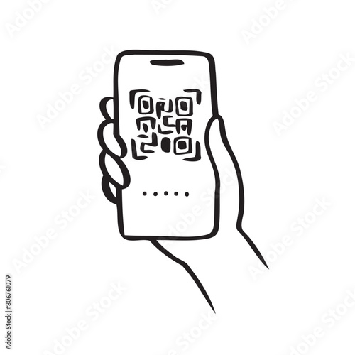 doodle scan qr code illustration vector isolated background. hand drawn line style