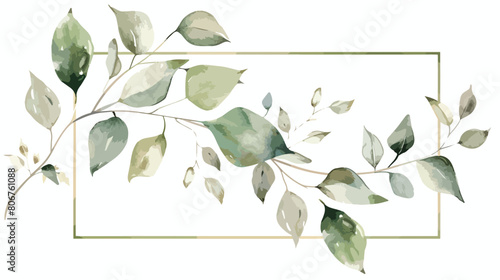 Decoration square frame with leaves branch Vector illustration