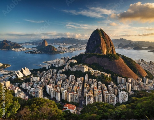 Marvel at the picturesque skyline of Rio de Janeiro, where historic landmarks such as the Christ the Redeemer statue and the Sugarloaf Mountain blend seamlessly with modern architecture photo