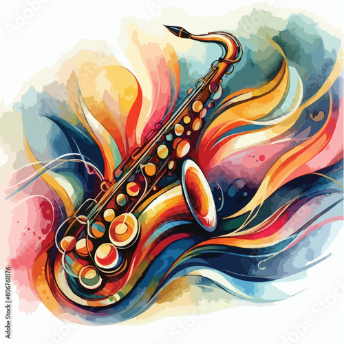 ornamental vector watercolor illustration of saxophone