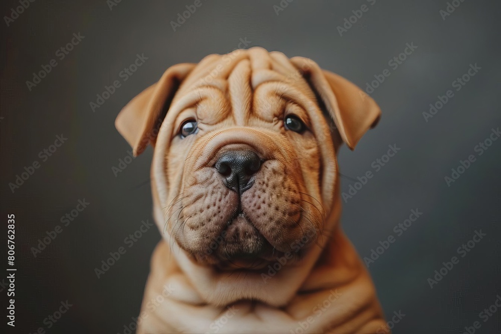 adorable wrinkly shar pei puppy portrait with expressive eyes and soft fur closeup photography