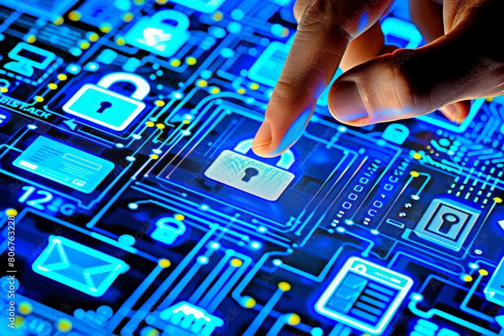 Fototapeta premium Safeguard mobile data with advanced encryption and digital firewall security, protecting communications through secure internet portals.