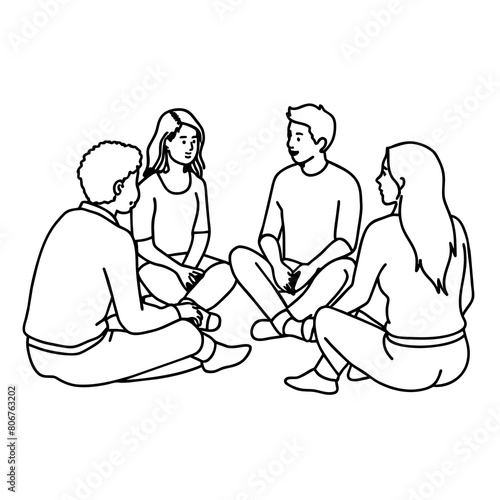 A group of people discussing vector illustration