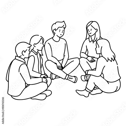 A group of people discussing vector illustration