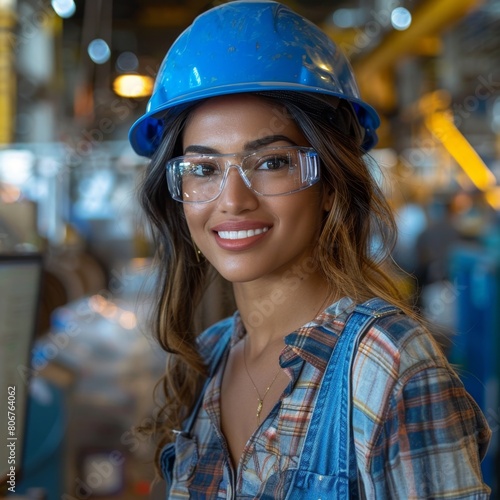 Female architect wearing a safety helmet, beautiful, confident and smiling, working seriously, elegant and intellectual, knowledgeable，Inspiring Female Architect at Work - Stunning 4K HD Wallpaper