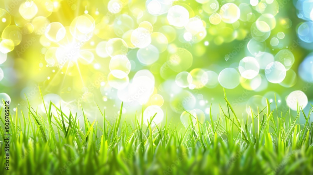 Fresh Spring Grass In A Blurred Green Natural Setting, Cartoon Background Fresh Spring Grass In A Blurred Green Natural Setting, Cartoon Background