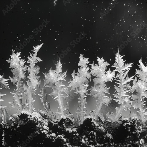Black and white photo of frost on a window photo