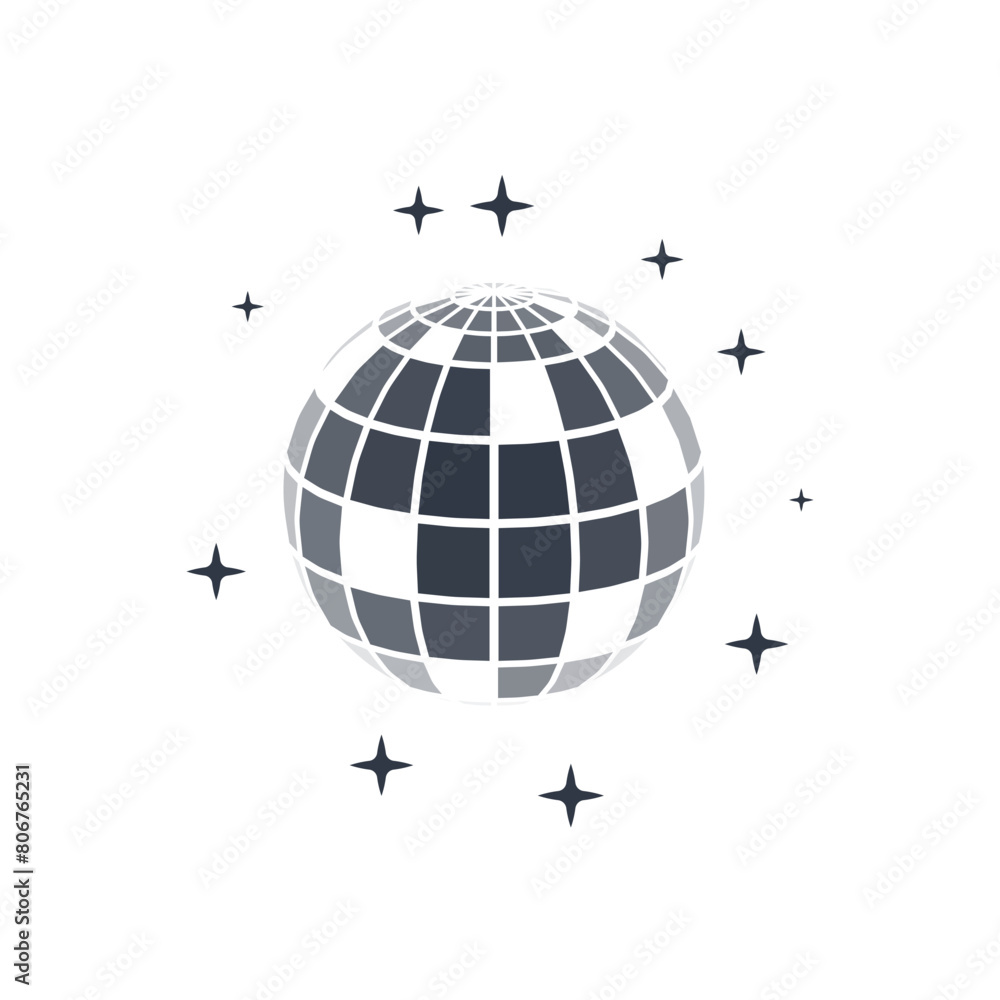 Disco ball vector in 3d style isolated on white background. Vector 3d disco ball background with stars and glitter. Music dance illustration. Disco ball vector in 3d style isolated on white background. Vector 3d disco ball background with stars and glitter. Music dance illustration.