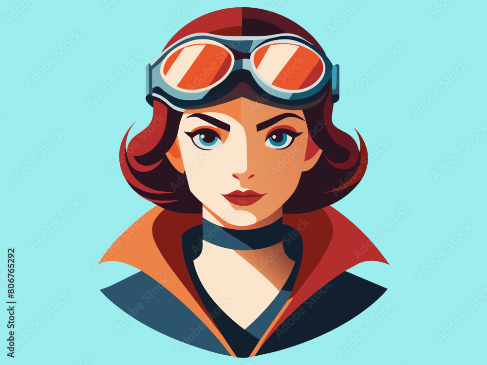 Beautiful woman aviator in helmet and goggles. Vector illustration.
