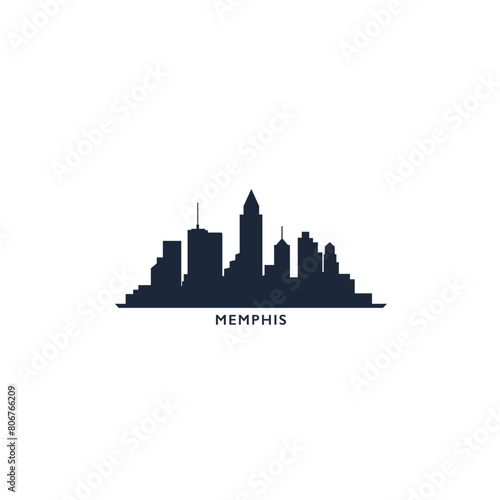 Memphis, USA, city skyline logo. Panorama vector flat US Tennessee state icon, abstract landmarks, skyscraper, panorama, horizon. Solid black shape of United States of America
