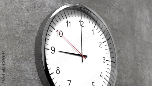 Wallpaper Mural Classic clock on conrete wall - 9 o clock - 3D 4k animation (3840 x 2160 px) Torontodigital.ca