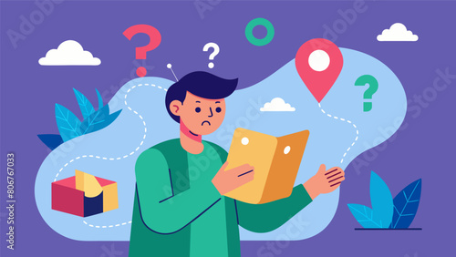 A confused person looking at a map of misinformation filled with misinformation bubbles and dead ends..