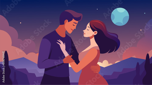 A young couple dances in the fading light of the setting sun whispers of Stoic wisdom passing between them as they contemplate the true meaning of. Vector illustration