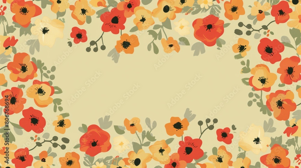watercolor pastel poppy flowers pattern frame with copy space. watercolor pastel poppy flowers pattern frame with copy space.