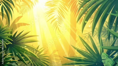 Light And Shade Cast On A Palm Leaf Background  Adding Depth And Dimension To The Scene  Evoking Feelings Of Warmth And Tranquility  Cartoon Background