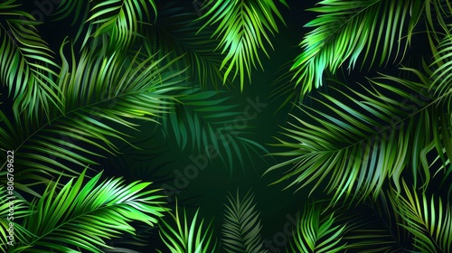 Lush Palm Leaves In A Beautiful Green Jungle  Cartoon Background