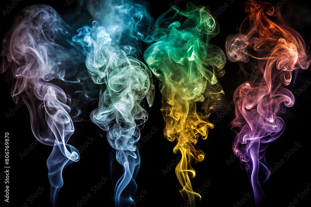 A various color smokes on black background A various color smokes on black background
