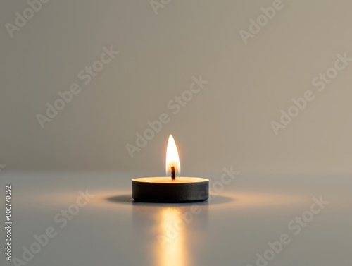 A single candle flame flickers in the darkness.
