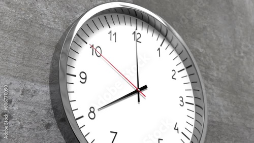 Wallpaper Mural Classic clock on conrete wall - 8 o clock - 3D 4k animation (3840 x 2160 px) Torontodigital.ca