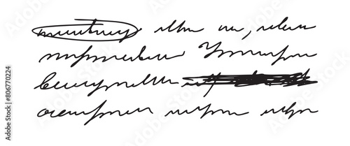 Unreadable handwritten text. Sweeping handwriting words. Poetic Abstract lettering work written pen.