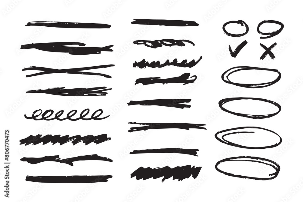 Hand draw marker pen strokes. Brush set. Scribble lines and brush strokes. Hand draw marker pen strokes. Brush set. Scribble lines and brush strokes.