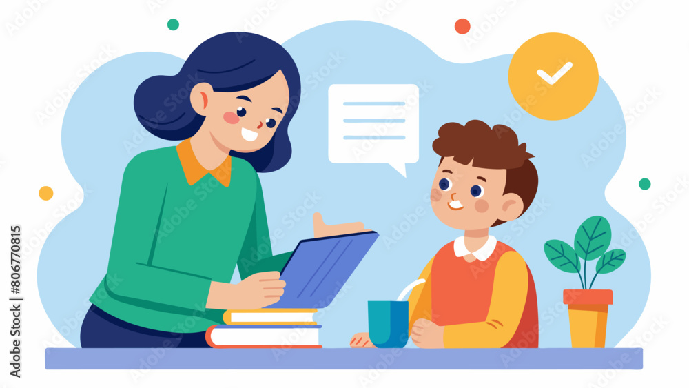 A teacher and student discussing a challenging assignment using active listening and positive reinforcement to help the student understand and. A teacher and student discussing a challenging assignment using active listening and positive reinforcement to help the student understand and.