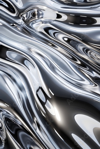 Flowing chrome waves in abstract metal texture design