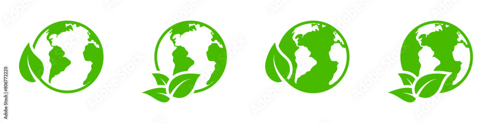 Eco world icon. Planet earth with leaf symbol. Vector illustration. Eco world icon. Planet earth with leaf symbol. Vector illustration.