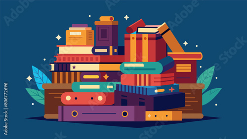 Vintage volumes in every genre spill out of stacked crates inviting you to explore and uncover hidden gems.. Vector illustration