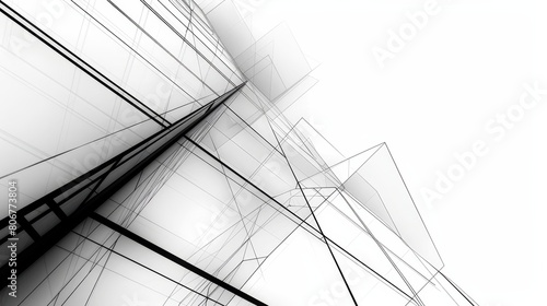   A monochrome image of a structure featuring diagonal lines originating from its top and base photo