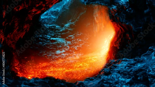 Wallpaper Mural Fiery Veins: The Mesmerizing Sight of Red Lava Streaming Down the Cave Wall Torontodigital.ca