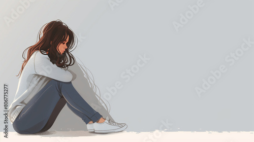 Illustration of a woman feeling sad sitting on the floor