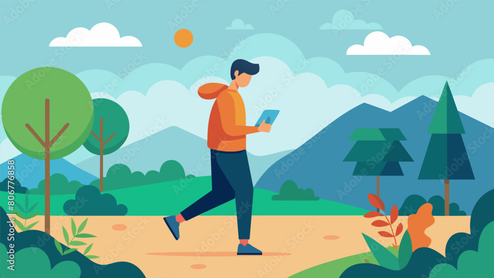 Switch off and embrace the present moment on our digital detox walk surrounded by the beauty of the natural world.. Vector illustration