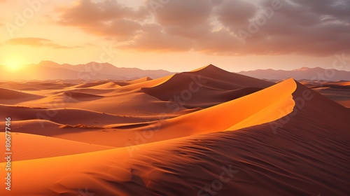 Sand dunes in the desert at sunset. 3d render illustration © Michelle