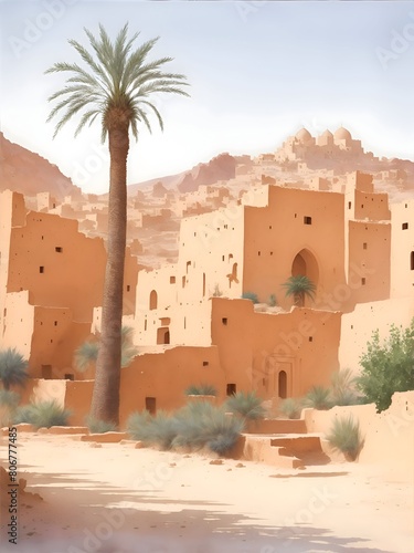 Biskra Algeria Country Landscape Illustration Art