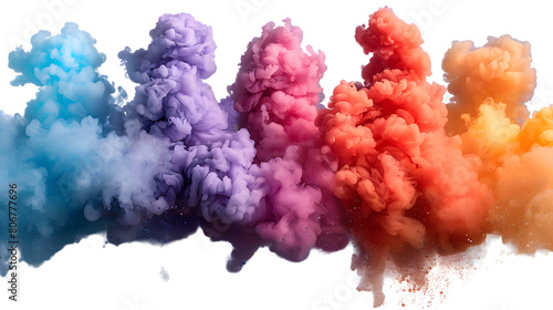 Smoke bombs in multiple colors isolated on a white transparent background