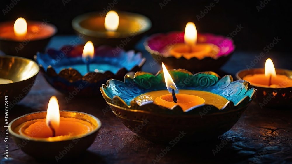 Traditional candles glowing warmly in a dark, ambient setting Traditional candles glowing warmly in a dark, ambient setting