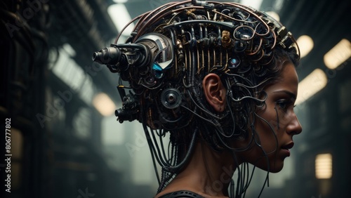頭に装置を付けた女性,Generative AI AI画像