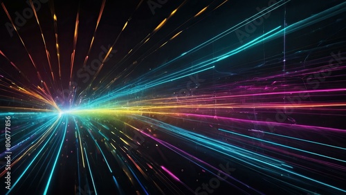 Colorful neon fiber optic lights conveying high speed data flow